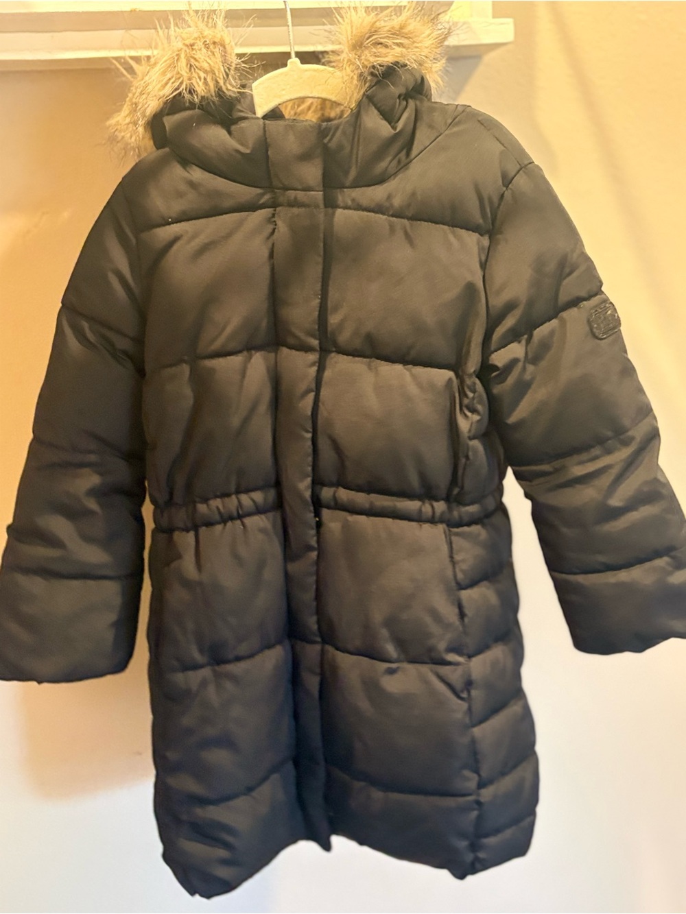 GAP Black Kids Puffer Coat with Faux Fur-Trim Hood